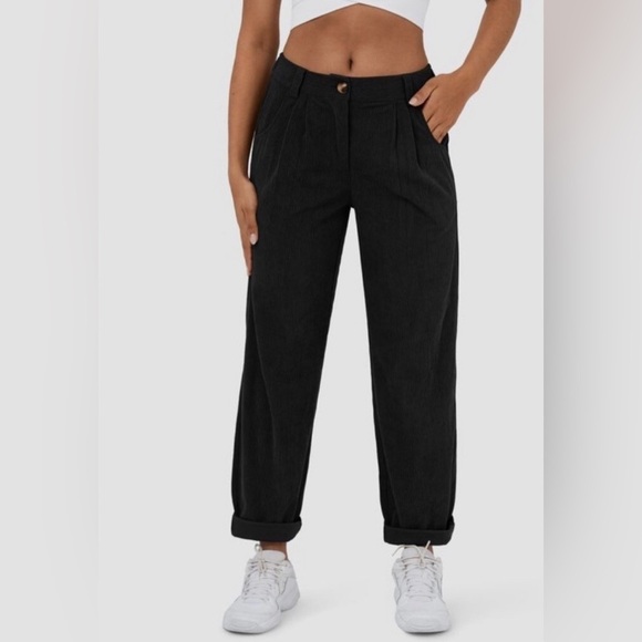 NWT HALARA Black Loose Fit Corduroy Pants with Pleats S - Picture 14 of 15